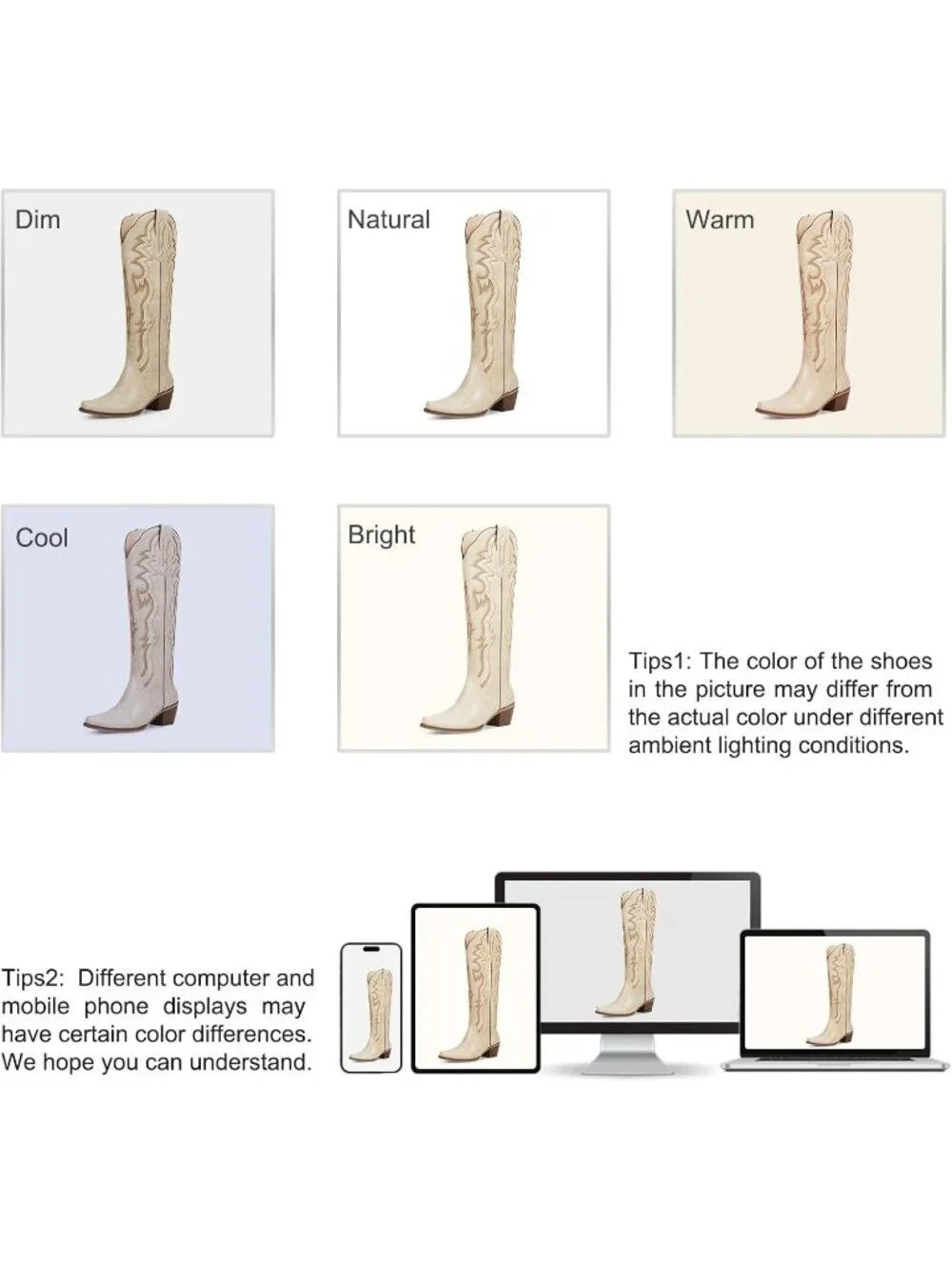 Women's Matte Beige Chunky Heel Slip on Pointed Knee High Cowgirl Tall Boots